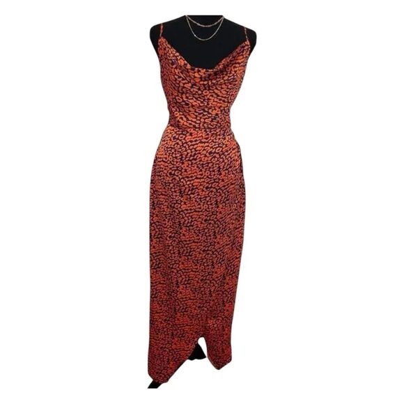 Nasty Gal Dresses & Skirts - Orange and Blue Satin Maxi Dress Women's Size 8
